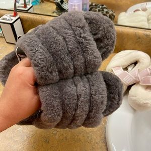 gray ugg fluff yeah slides